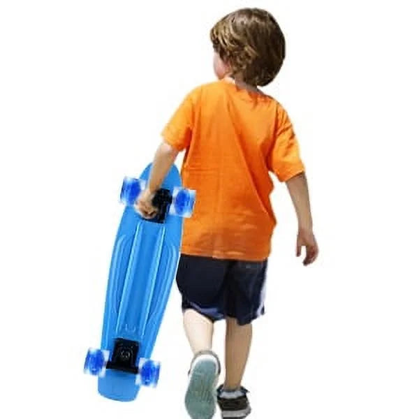 22.8'' Blue Classic Skateboard with Colorful LED Flashing Wheels